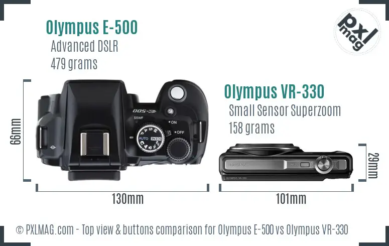 Olympus E-500 vs Olympus VR-330 top view buttons comparison