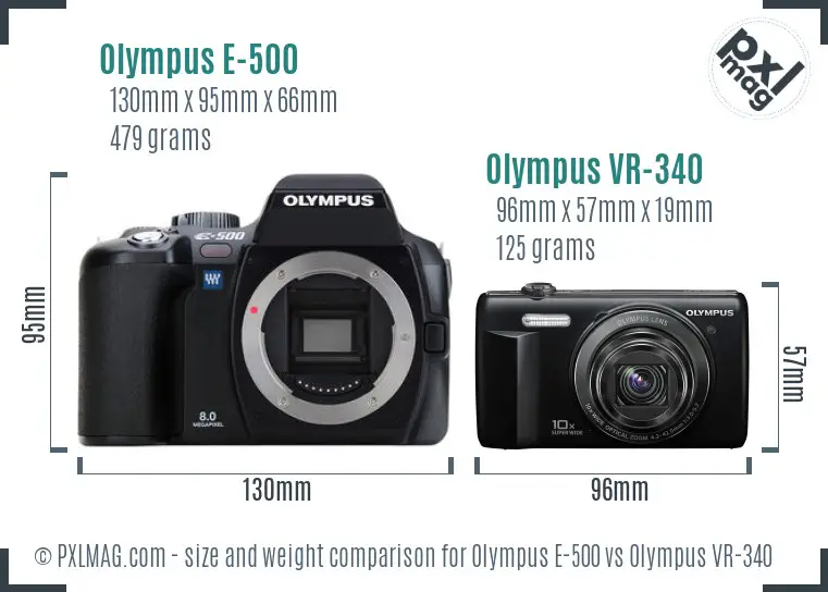 Olympus E-500 vs Olympus VR-340 size comparison