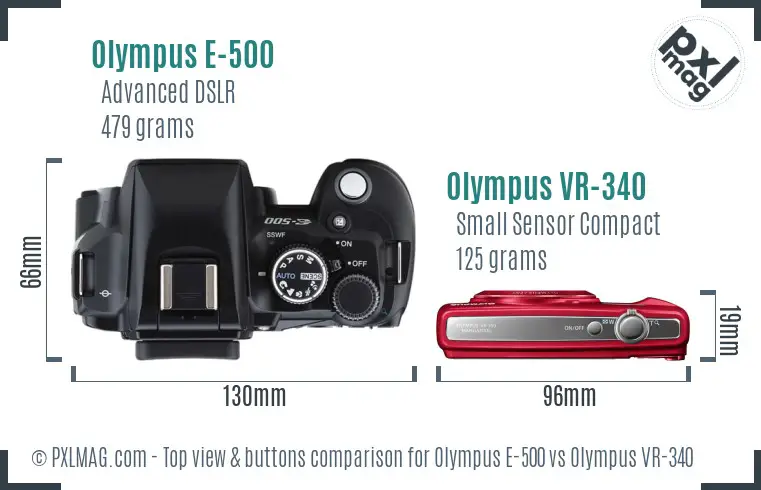 Olympus E-500 vs Olympus VR-340 top view buttons comparison