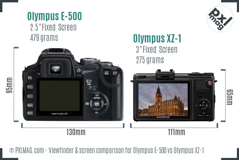 Olympus E-500 vs Olympus XZ-1 Screen and Viewfinder comparison