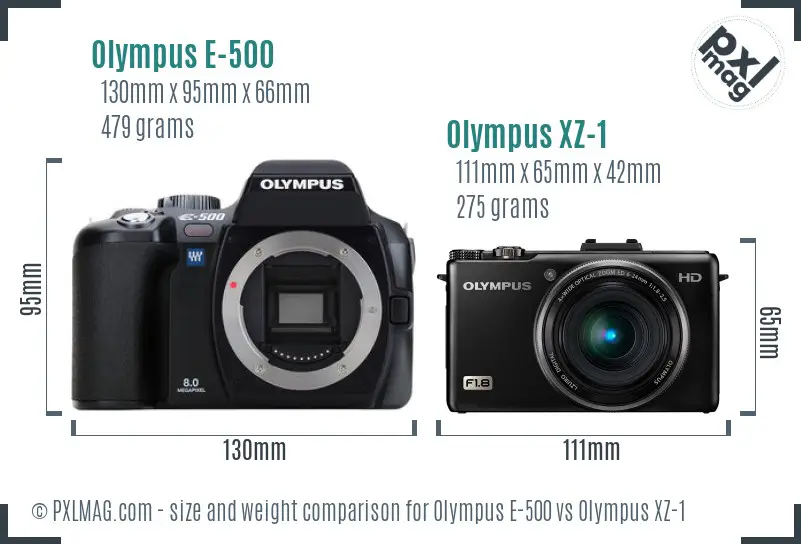 Olympus E-500 vs Olympus XZ-1 size comparison