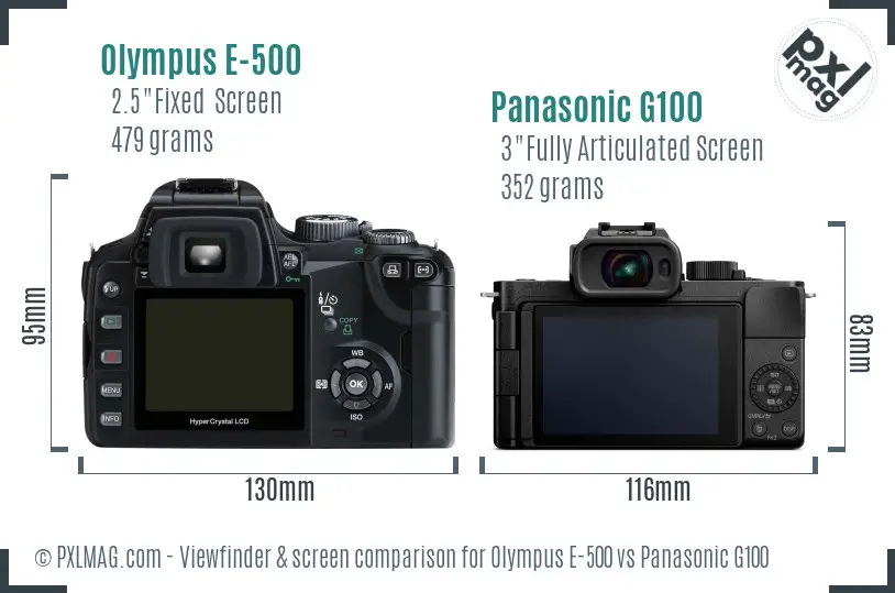 Olympus E-500 vs Panasonic G100 Screen and Viewfinder comparison