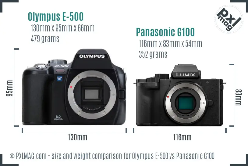 Olympus E-500 vs Panasonic G100 size comparison