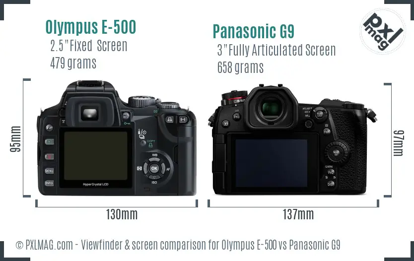 Olympus E-500 vs Panasonic G9 Screen and Viewfinder comparison