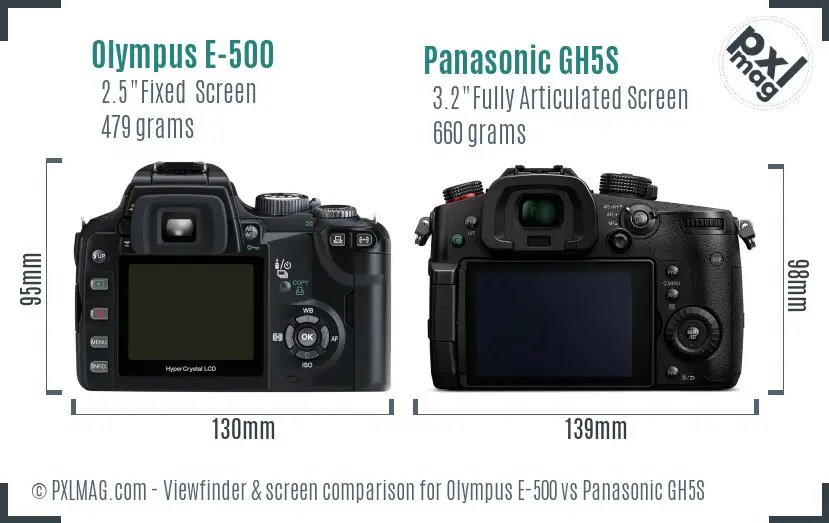 Olympus E-500 vs Panasonic GH5S Screen and Viewfinder comparison