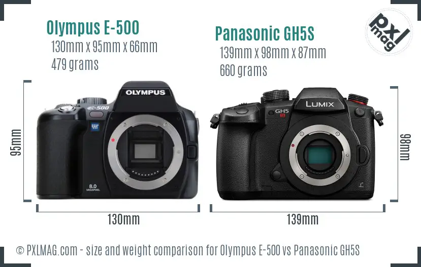 Olympus E-500 vs Panasonic GH5S size comparison