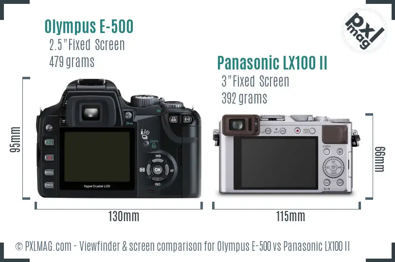 Olympus E-500 vs Panasonic LX100 II Screen and Viewfinder comparison