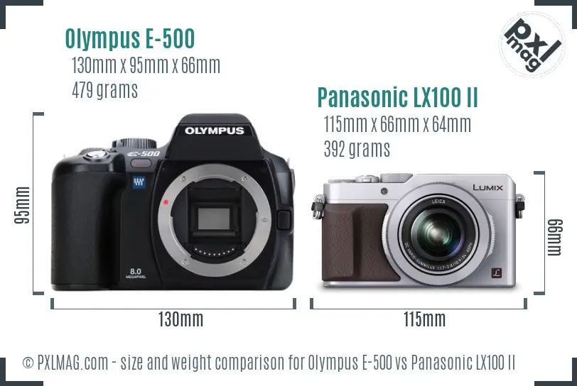 Olympus E-500 vs Panasonic LX100 II size comparison