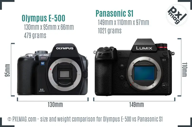 Olympus E-500 vs Panasonic S1 size comparison