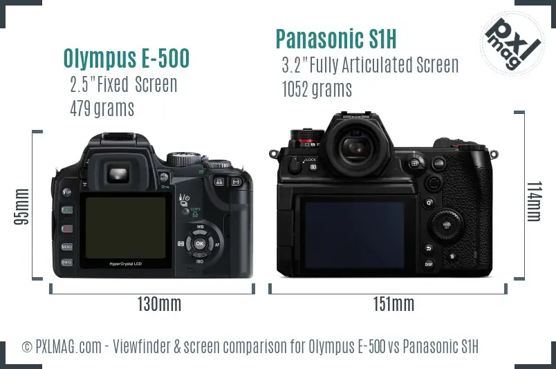 Olympus E-500 vs Panasonic S1H Screen and Viewfinder comparison