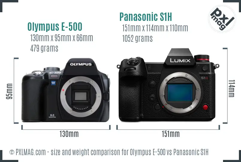 Olympus E-500 vs Panasonic S1H size comparison