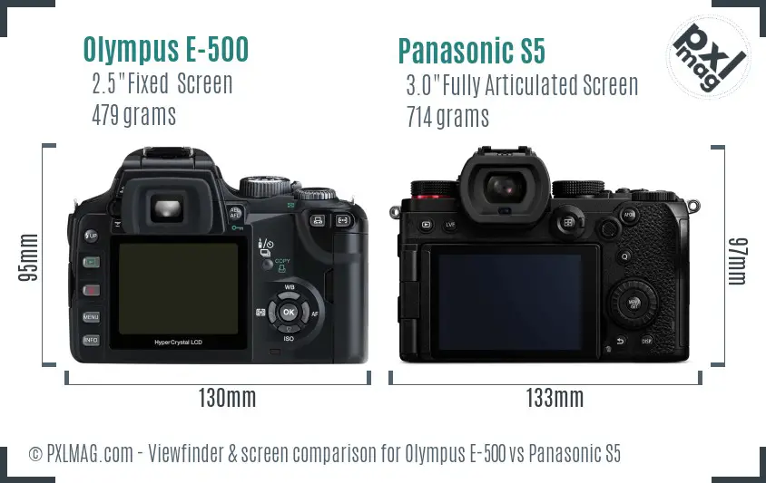 Olympus E-500 vs Panasonic S5 Screen and Viewfinder comparison