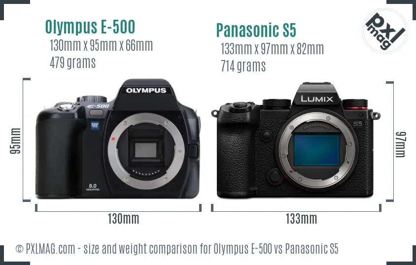 Olympus E-500 vs Panasonic S5 size comparison