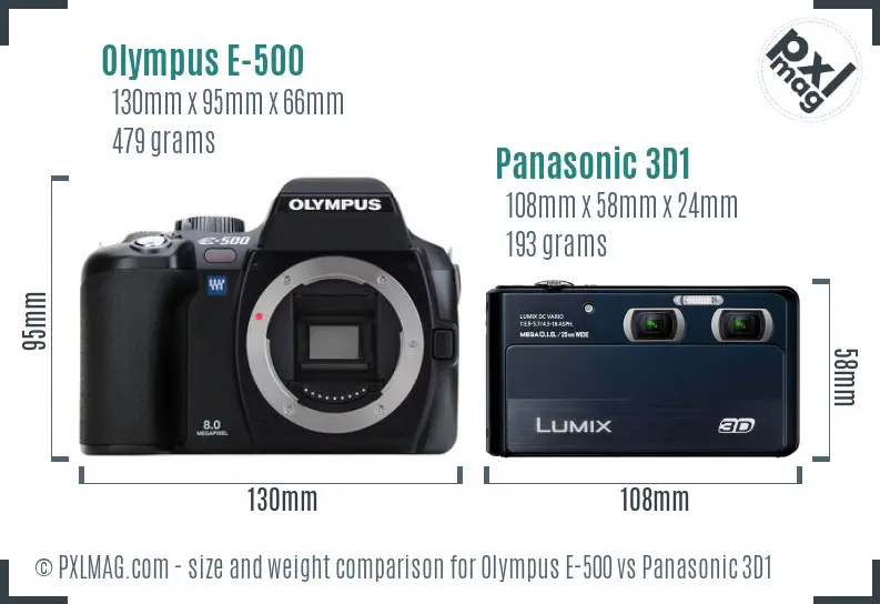 Olympus E-500 vs Panasonic 3D1 size comparison