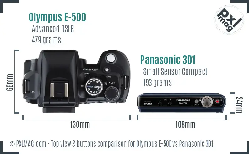 Olympus E-500 vs Panasonic 3D1 top view buttons comparison