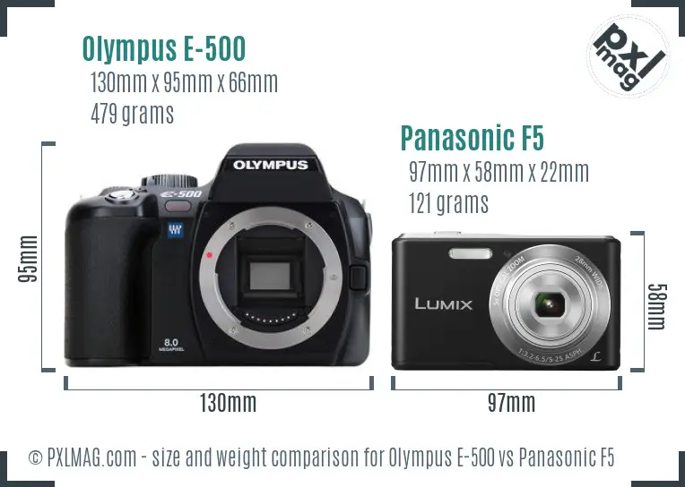 Olympus E-500 vs Panasonic F5 size comparison
