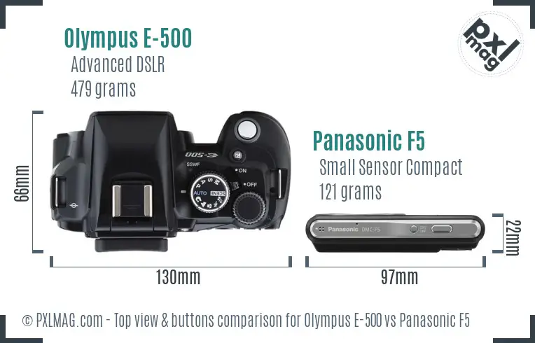 Olympus E-500 vs Panasonic F5 top view buttons comparison