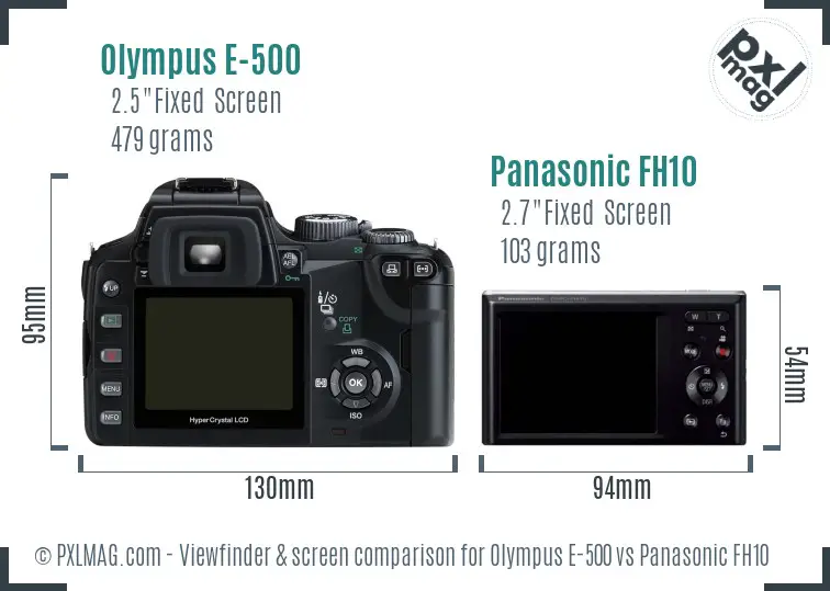 Olympus E-500 vs Panasonic FH10 Screen and Viewfinder comparison