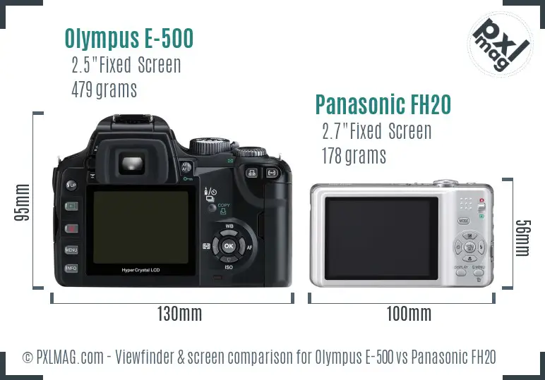 Olympus E-500 vs Panasonic FH20 Screen and Viewfinder comparison