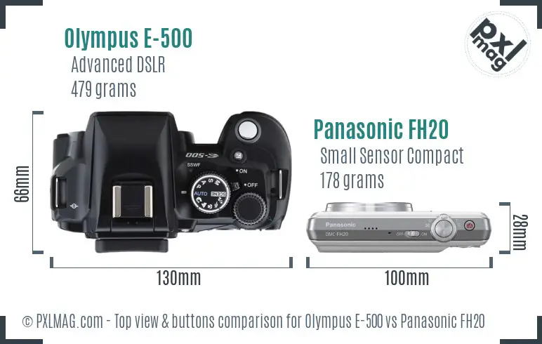 Olympus E-500 vs Panasonic FH20 top view buttons comparison