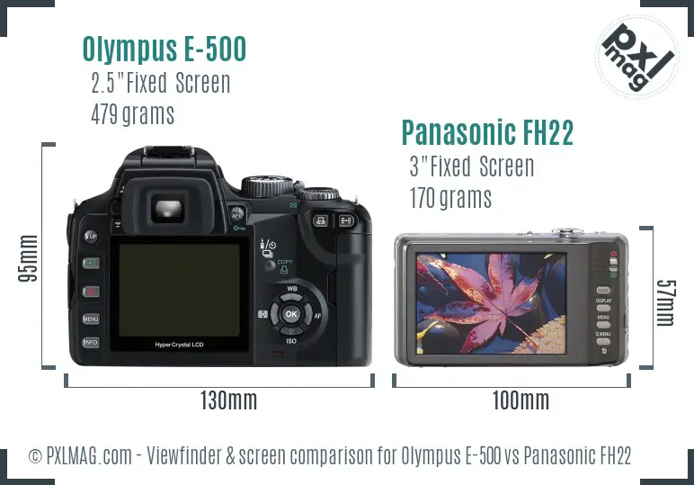 Olympus E-500 vs Panasonic FH22 Screen and Viewfinder comparison