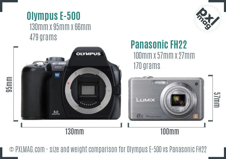 Olympus E-500 vs Panasonic FH22 size comparison