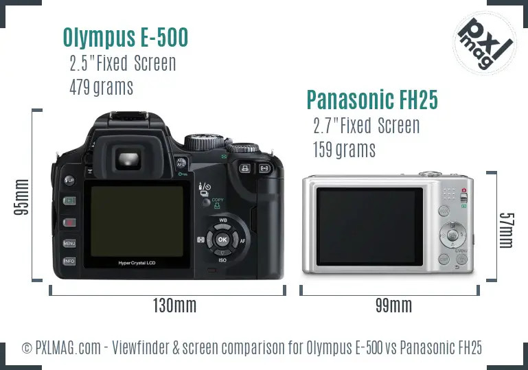 Olympus E-500 vs Panasonic FH25 Screen and Viewfinder comparison