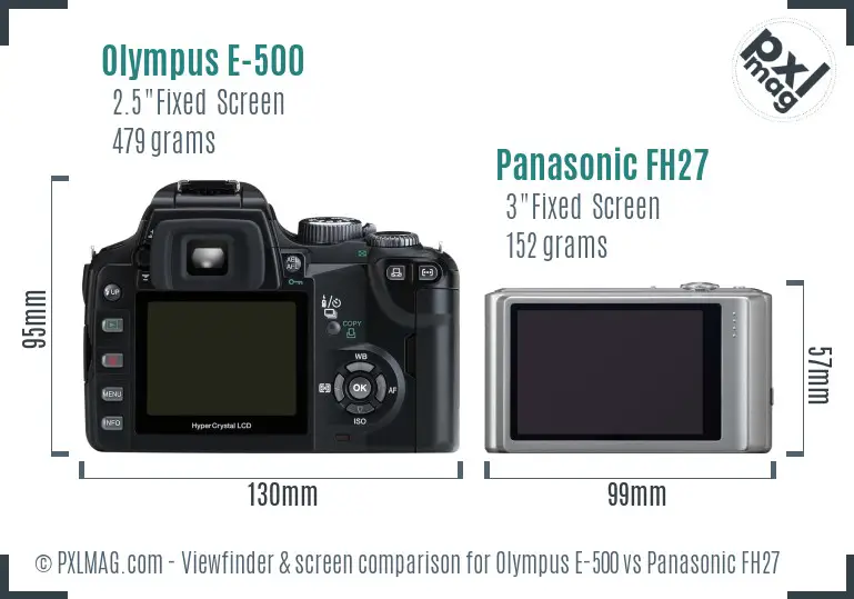 Olympus E-500 vs Panasonic FH27 Screen and Viewfinder comparison