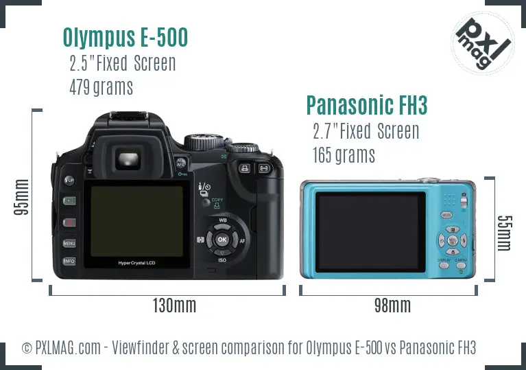 Olympus E-500 vs Panasonic FH3 Screen and Viewfinder comparison
