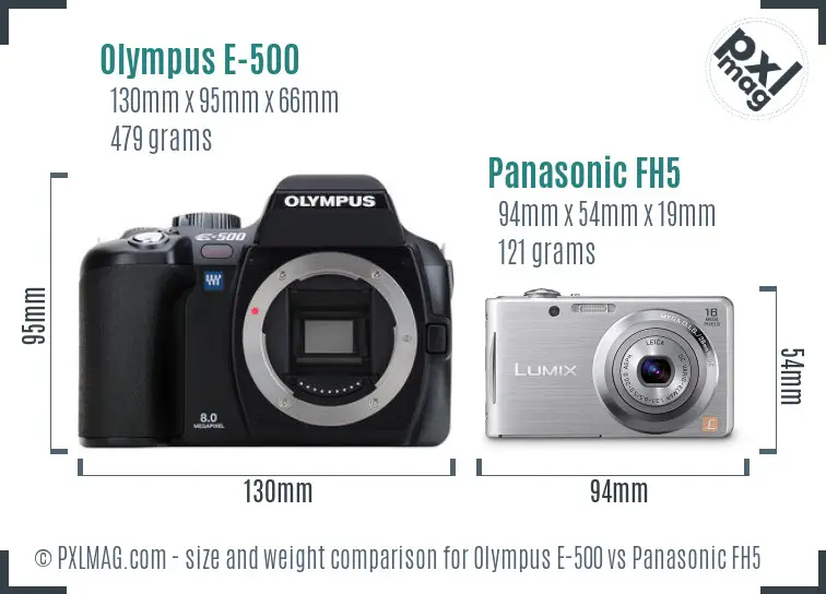 Olympus E-500 vs Panasonic FH5 size comparison