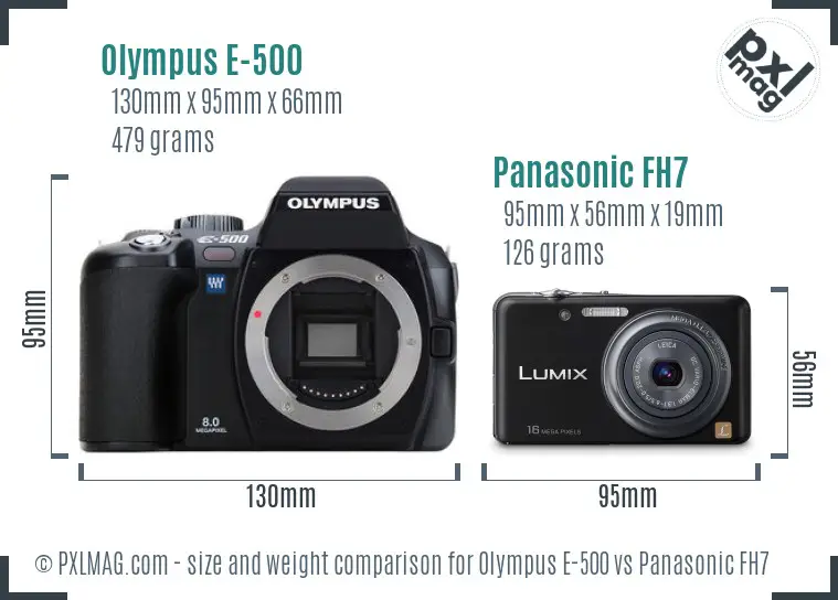 Olympus E-500 vs Panasonic FH7 size comparison