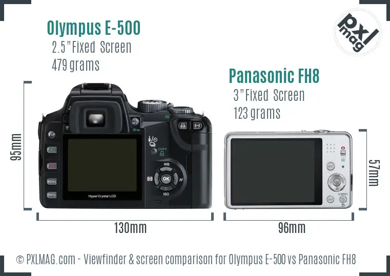 Olympus E-500 vs Panasonic FH8 Screen and Viewfinder comparison