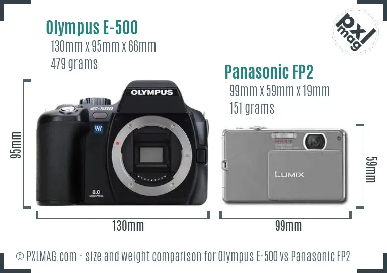 Olympus E-500 vs Panasonic FP2 size comparison
