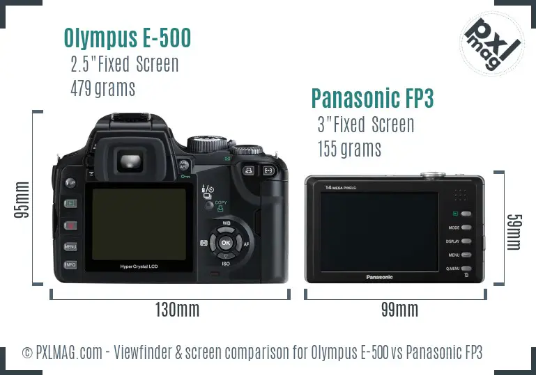 Olympus E-500 vs Panasonic FP3 Screen and Viewfinder comparison