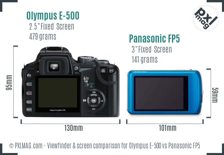 Olympus E-500 vs Panasonic FP5 Screen and Viewfinder comparison