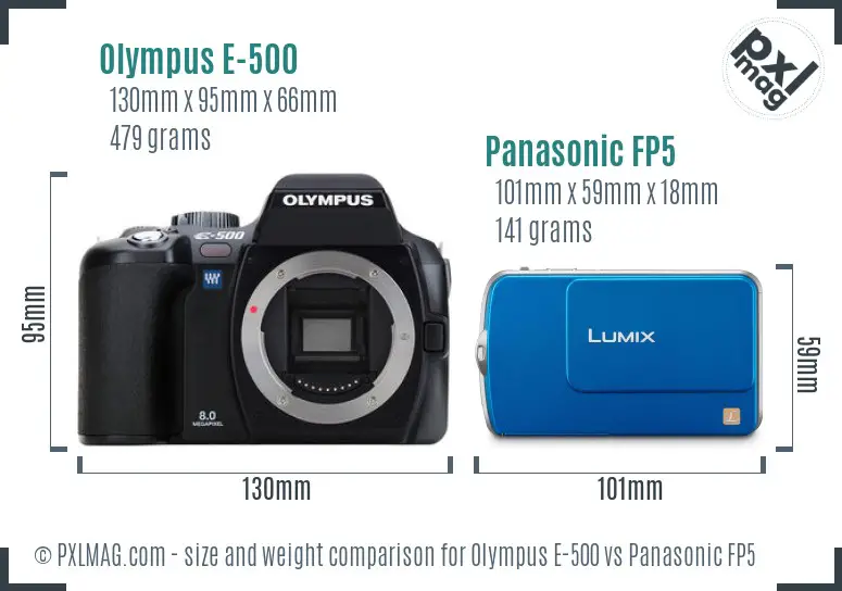 Olympus E-500 vs Panasonic FP5 size comparison