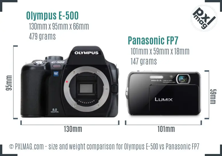 Olympus E-500 vs Panasonic FP7 size comparison