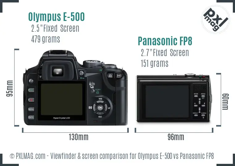 Olympus E-500 vs Panasonic FP8 Screen and Viewfinder comparison