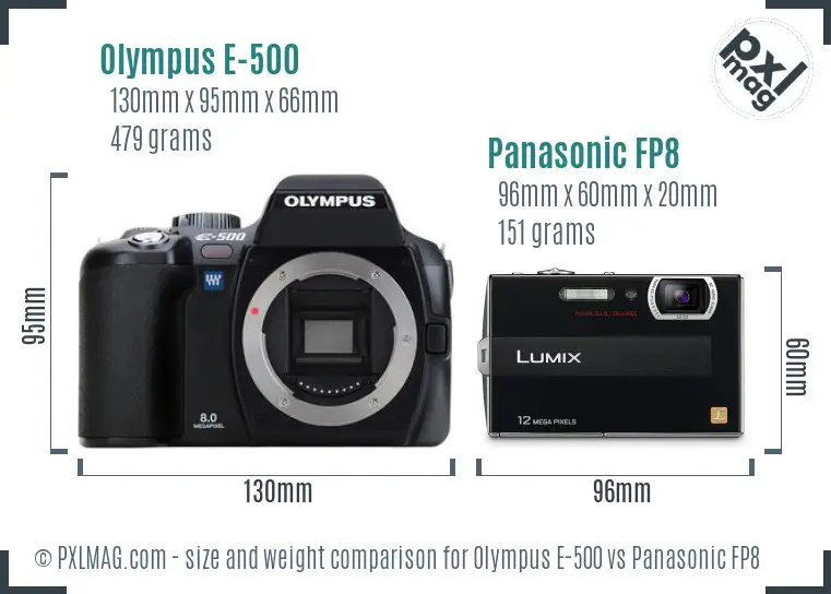 Olympus E-500 vs Panasonic FP8 size comparison