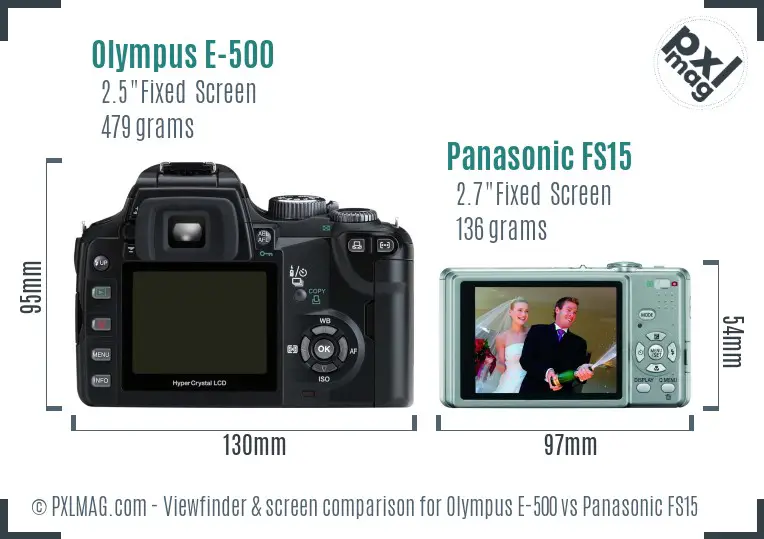 Olympus E-500 vs Panasonic FS15 Screen and Viewfinder comparison