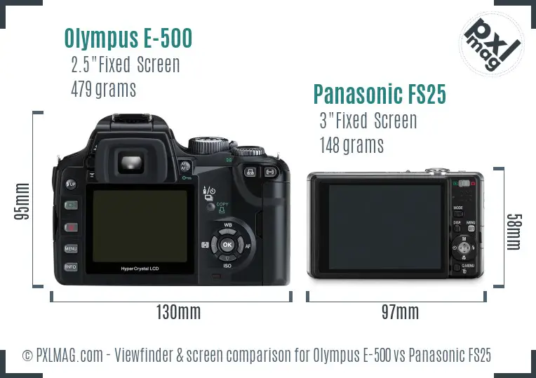Olympus E-500 vs Panasonic FS25 Screen and Viewfinder comparison