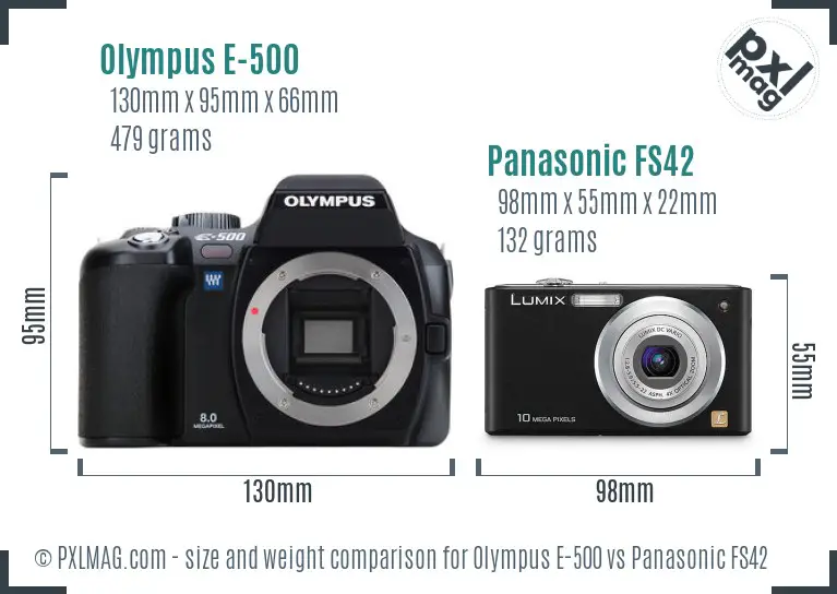 Olympus E-500 vs Panasonic FS42 size comparison