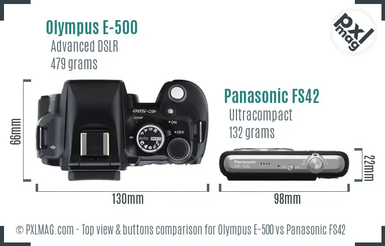 Olympus E-500 vs Panasonic FS42 top view buttons comparison