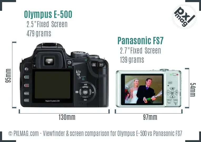 Olympus E-500 vs Panasonic FS7 Screen and Viewfinder comparison