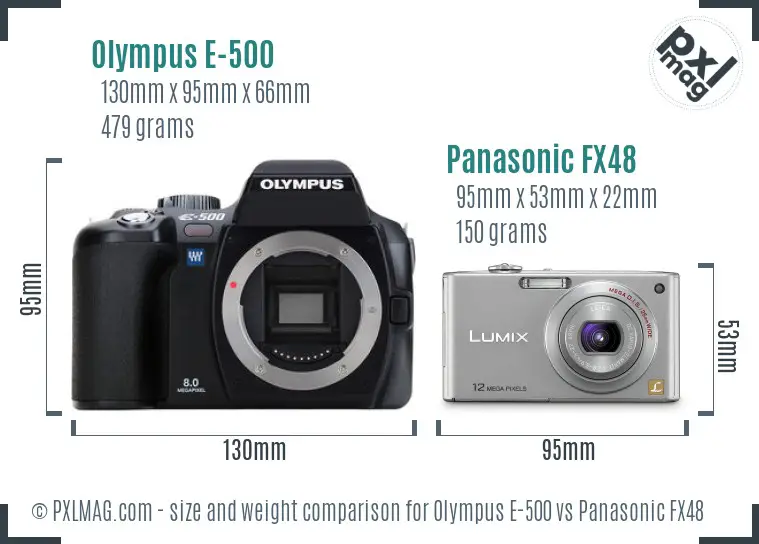 Olympus E-500 vs Panasonic FX48 size comparison