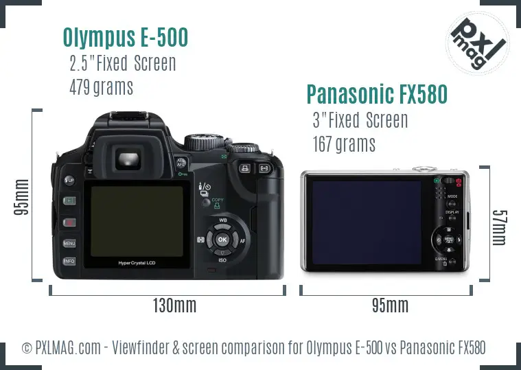 Olympus E-500 vs Panasonic FX580 Screen and Viewfinder comparison