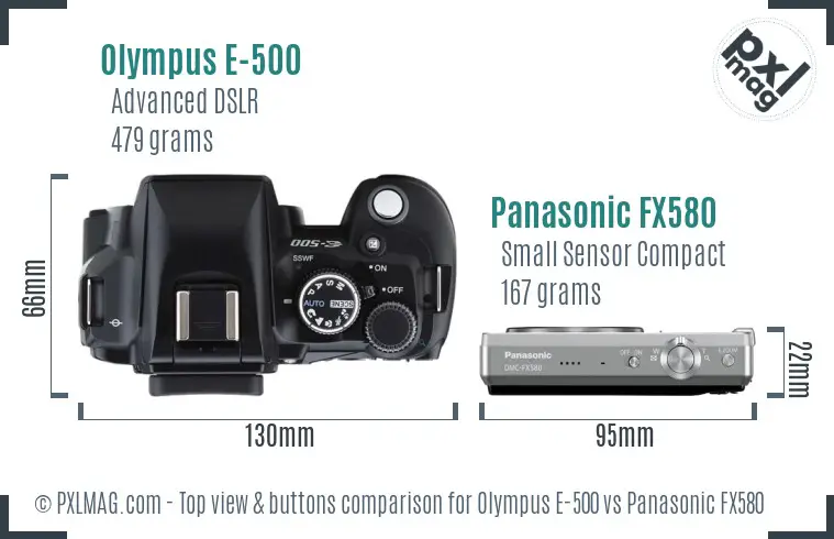 Olympus E-500 vs Panasonic FX580 top view buttons comparison