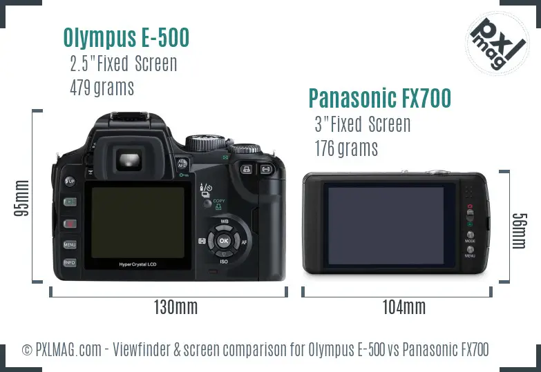 Olympus E-500 vs Panasonic FX700 Screen and Viewfinder comparison