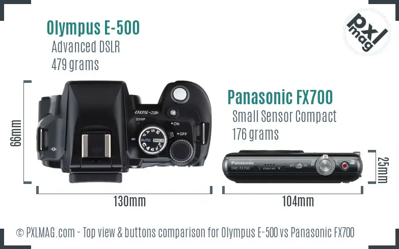 Olympus E-500 vs Panasonic FX700 top view buttons comparison