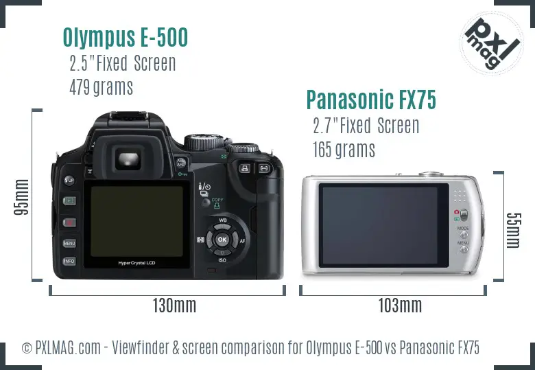 Olympus E-500 vs Panasonic FX75 Screen and Viewfinder comparison